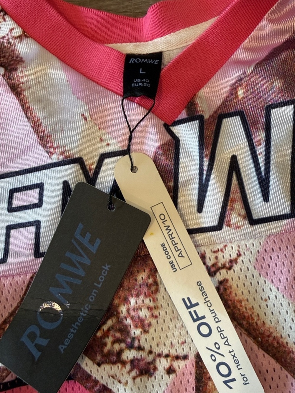 ROMWE "Stay Woke" Pink Camo Graphic Jersey NWT - Size Large - Picture 5 of 12